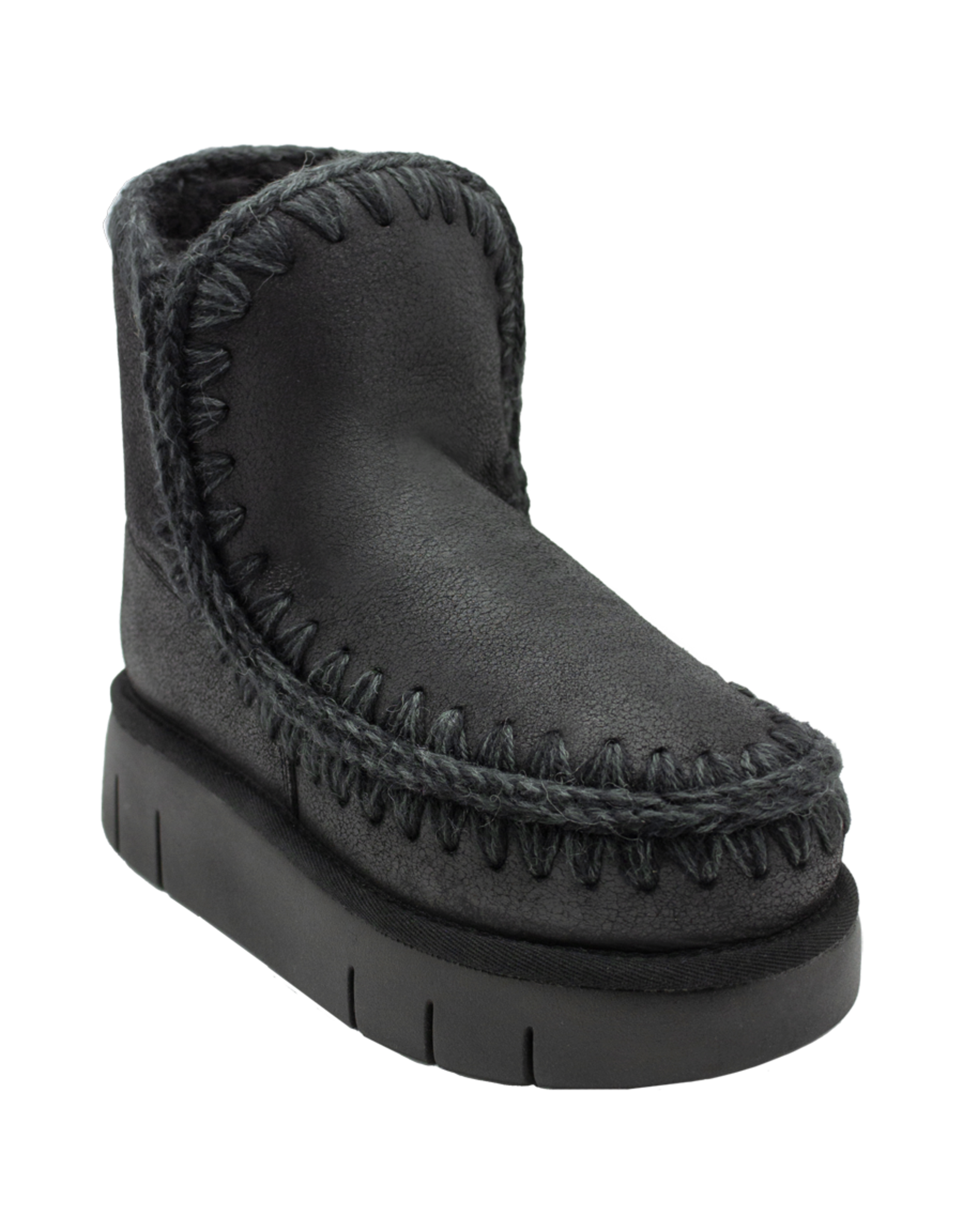 Mou Mou MU2W Black Lambswool Crochet Stitch Boot Sasha