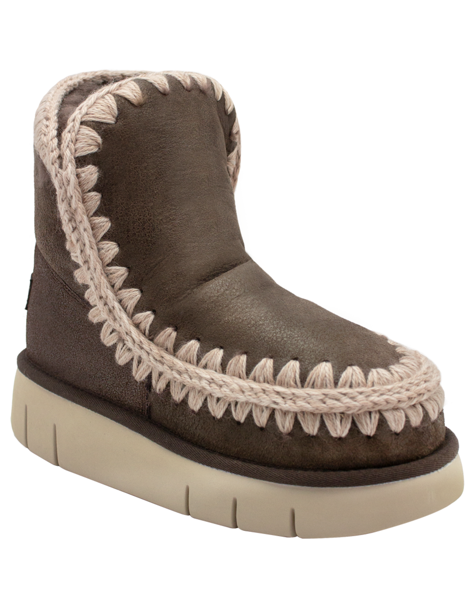 Mou Mou MU2Y Mocha Lambswool Crochet Stitch Boot Sasha