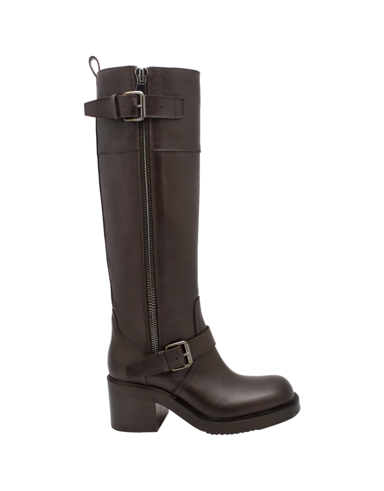 ElenaIachi ElenaIachi EI58X Brown Knee Boot Moto Detail Selin