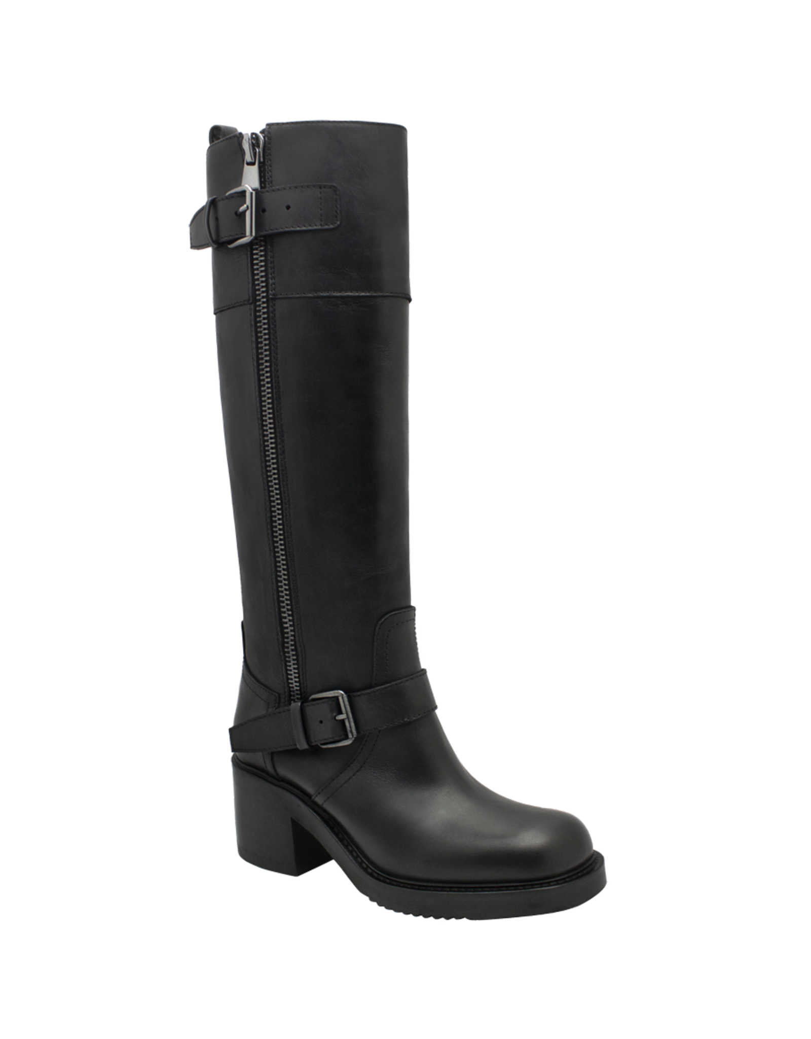 ElenaIachi ElenaIachi EI58W Black Knee Boot Moto Detail Selin