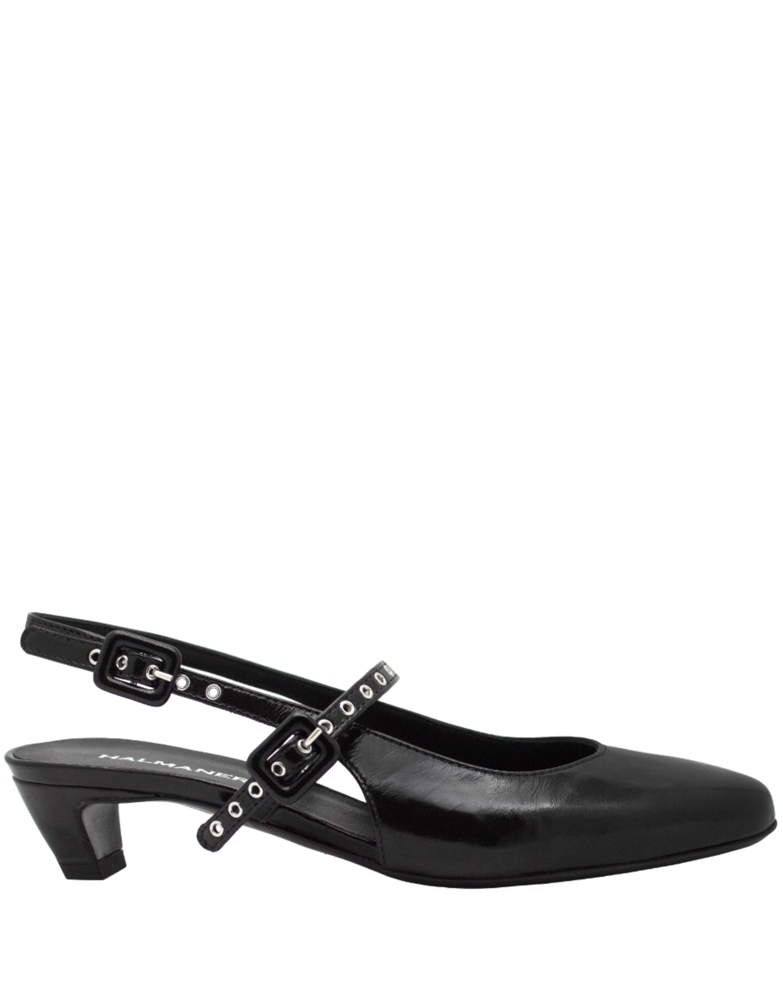 Halmanera Halmanera H48Z Black Glaze Kitten Heel Sling Mary Jane 4005