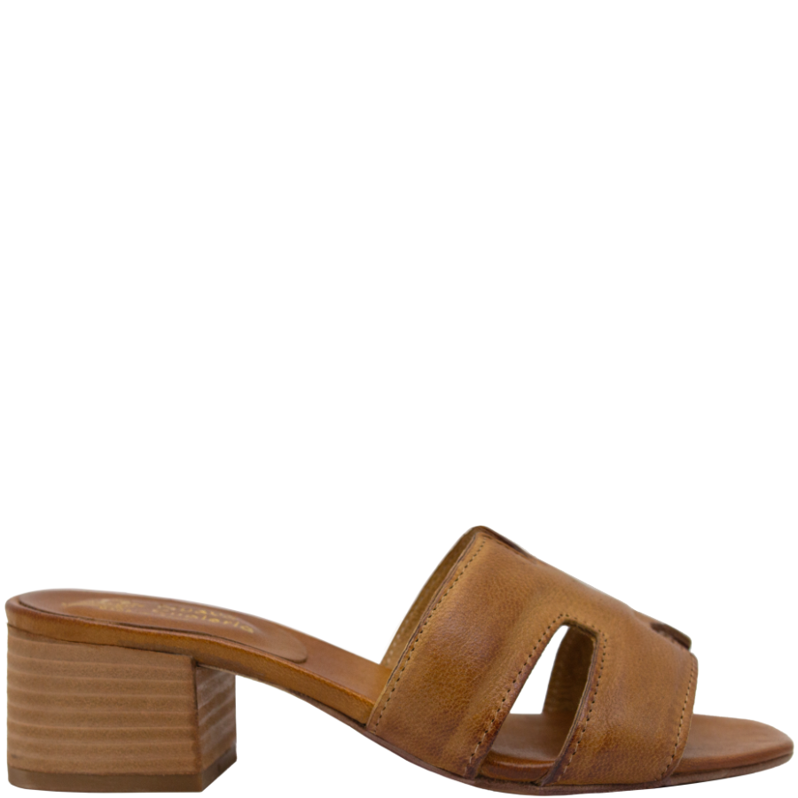 Nuova N1W Tan Mule With Block Heel Mona - Head Start Shoes