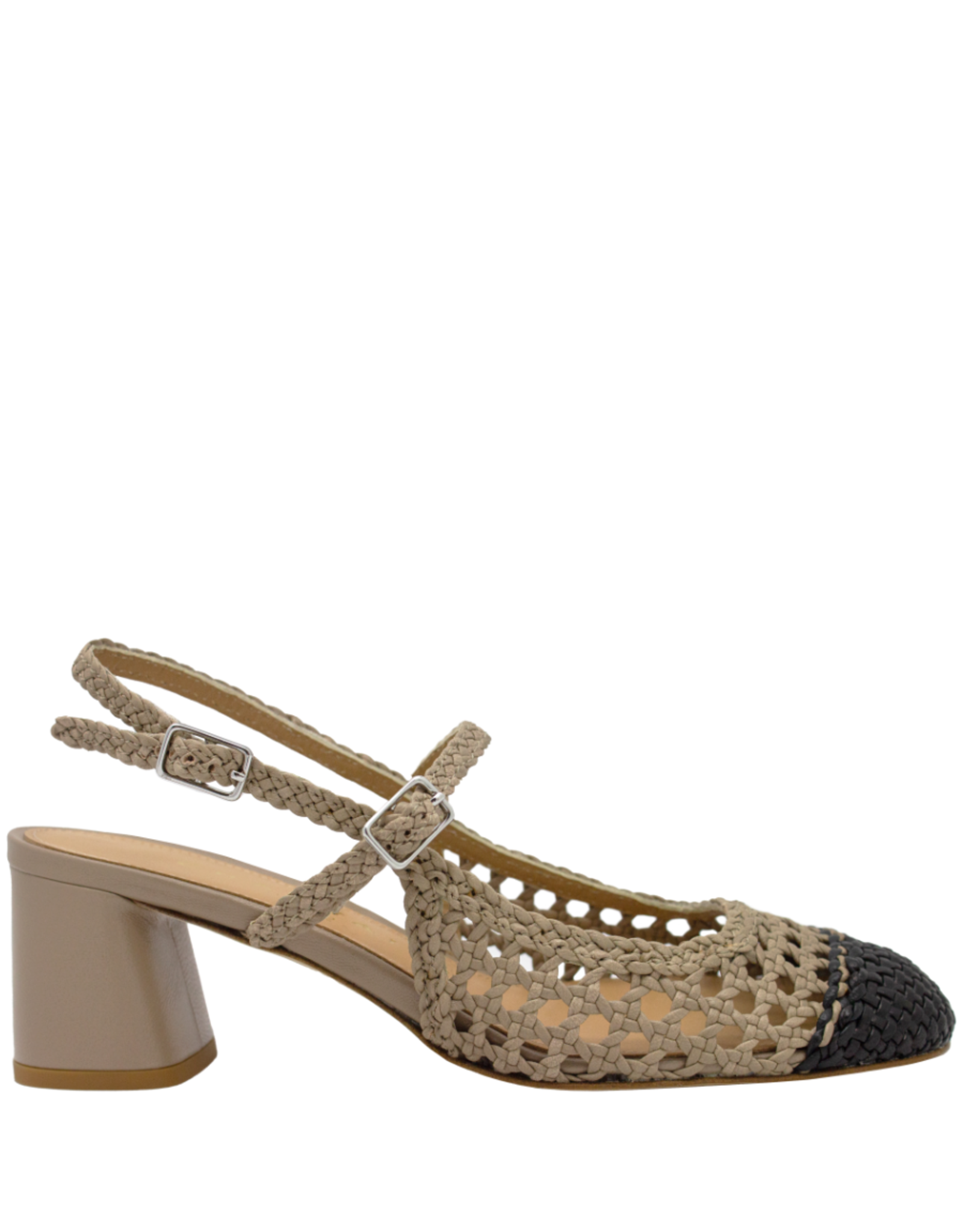 Chantal Chantal Ch1Q Taupe/Black Woven Sling With Heel 2625