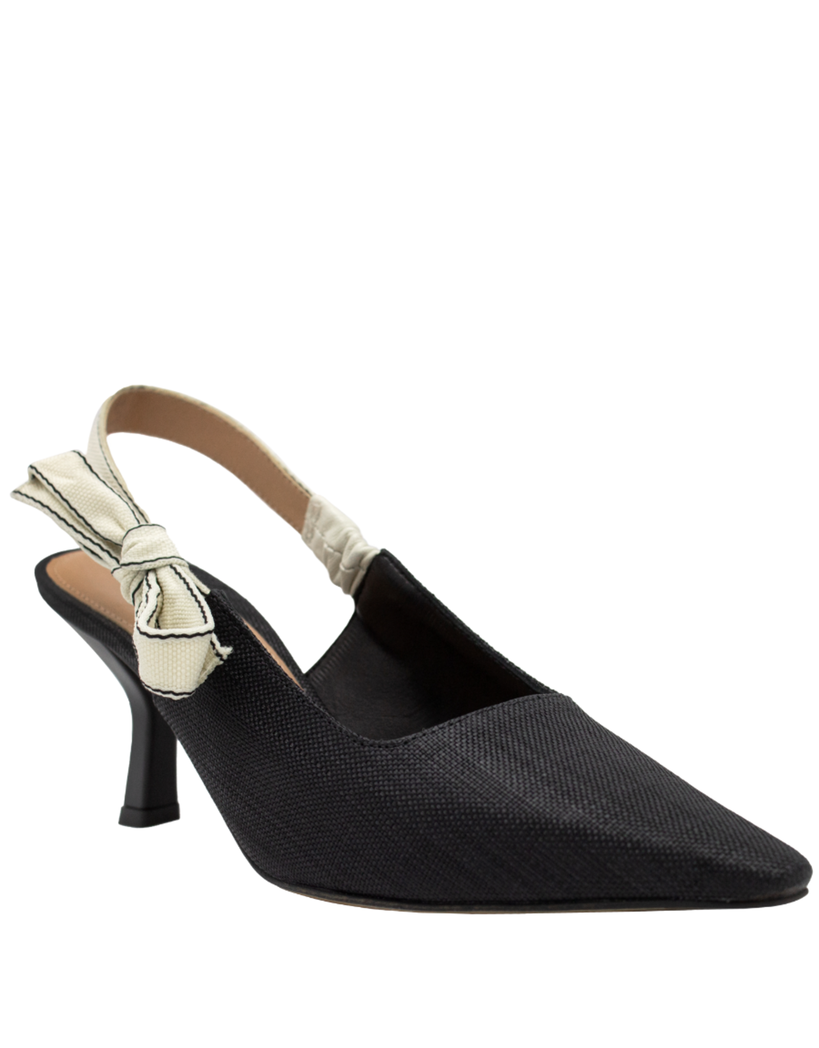 Chantal Ch1B Black Raffia Point Sling W/Ivory Bow 2546