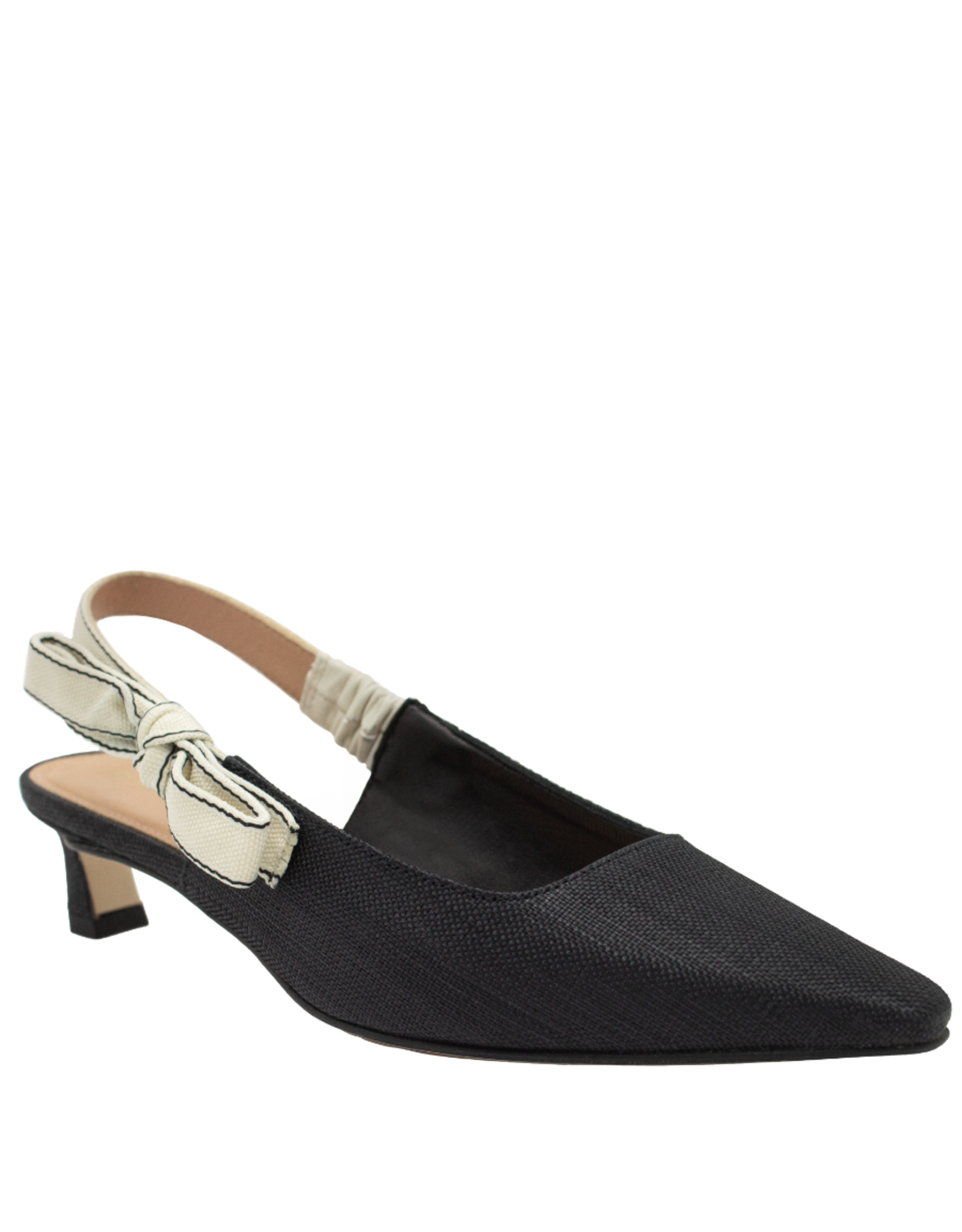 Chantal Ch1H Black Kitten Heel Sling W/Bow 2556