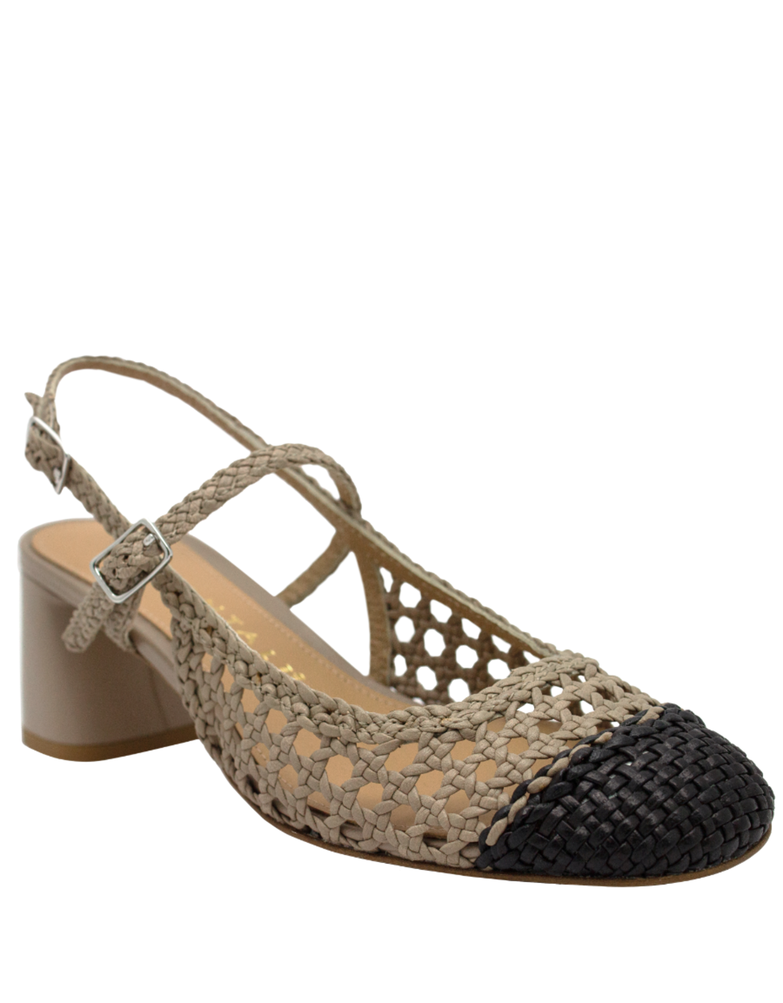 Chantal Chantal Ch1Q Taupe/Black Woven Sling With Heel 2625