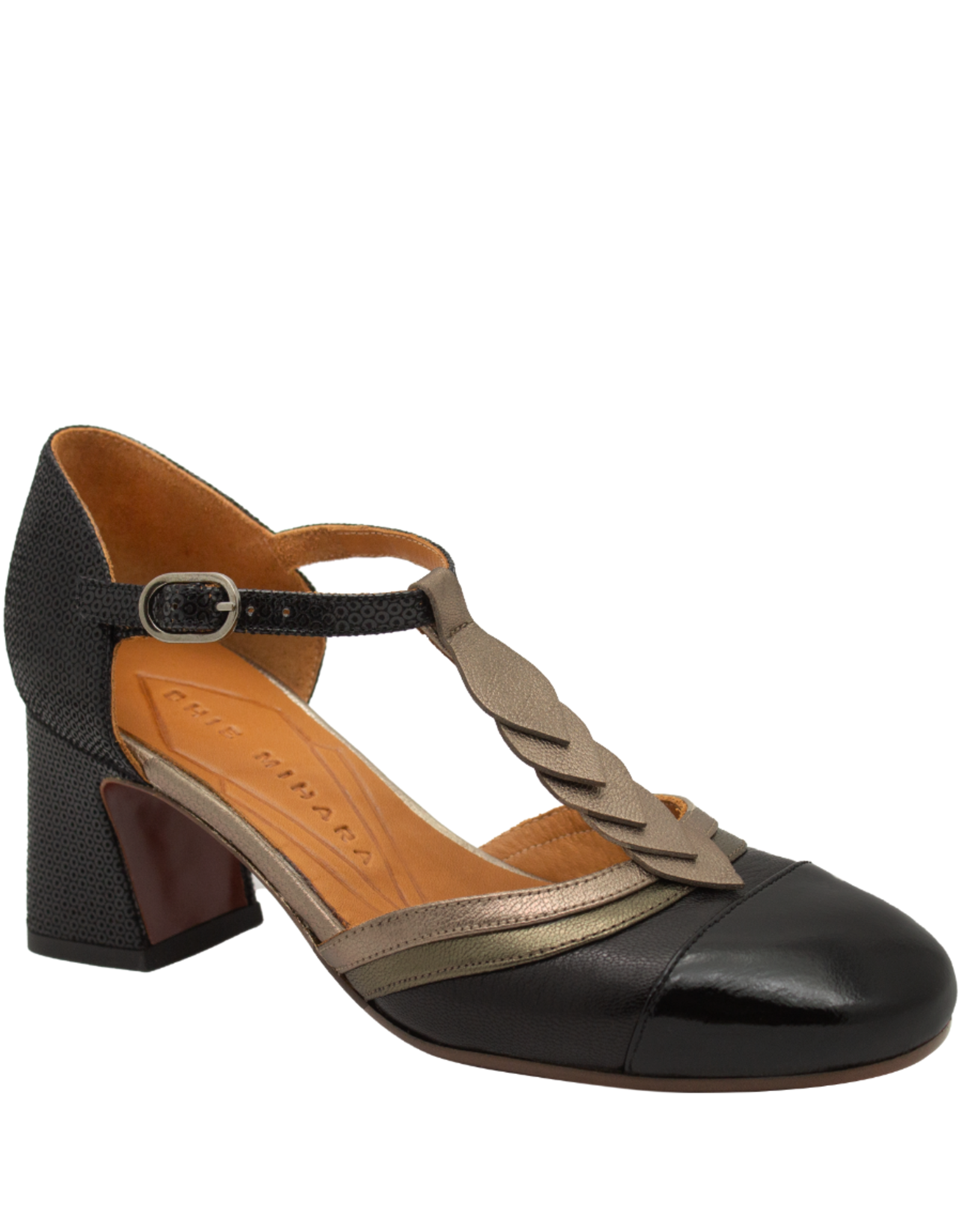 ChieMihara ChieMihara CM3A Black With Metal T-Strap Pump Filly