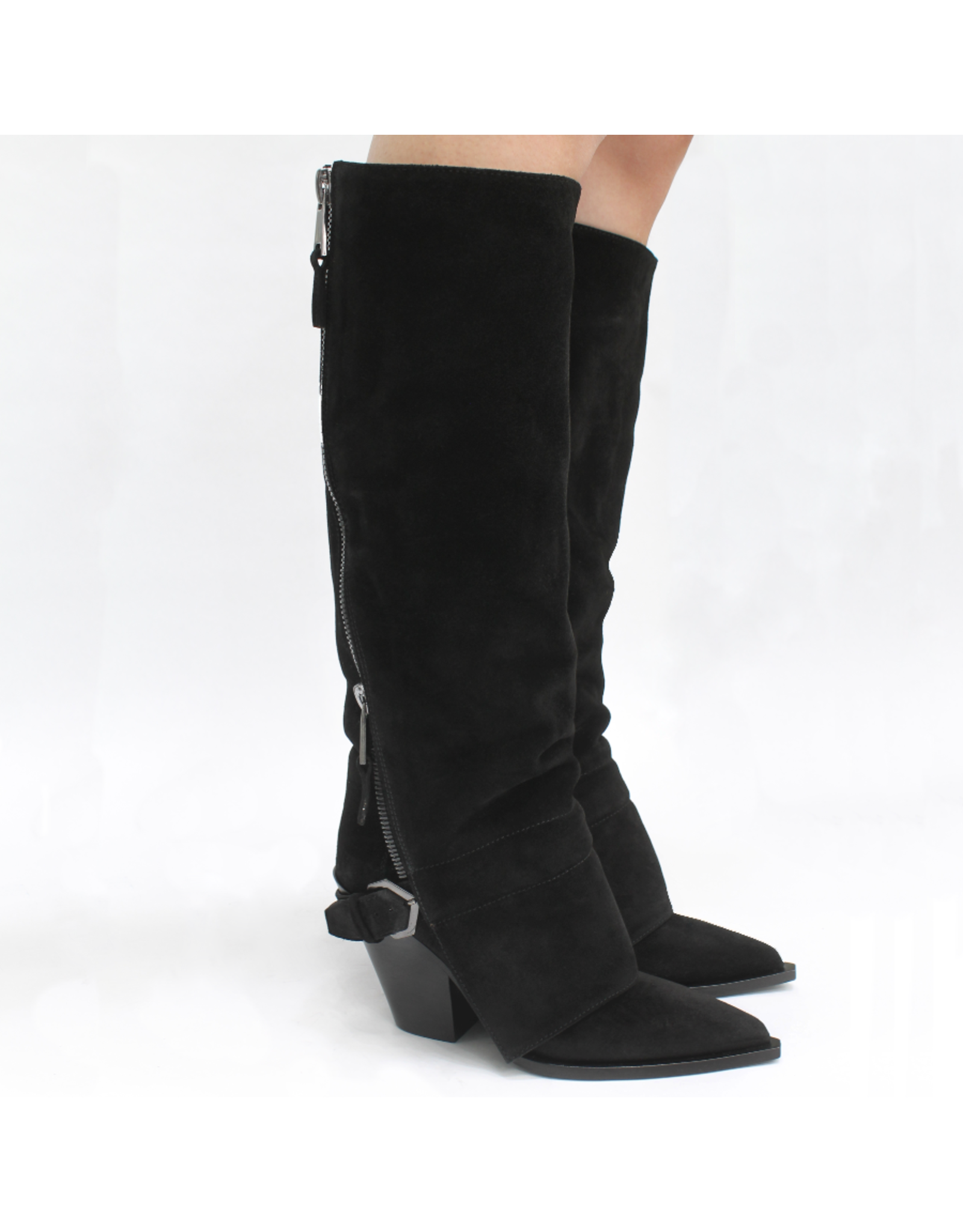 ElenaIachi ElenaIachi EI59U Black Suede Knee Boot OutsideZipper 4493