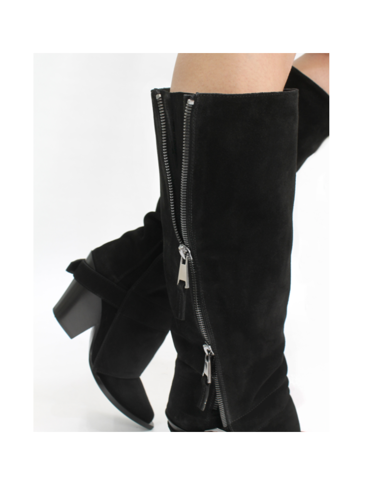 ElenaIachi ElenaIachi EI59U Black Suede Knee Boot OutsideZipper 4493