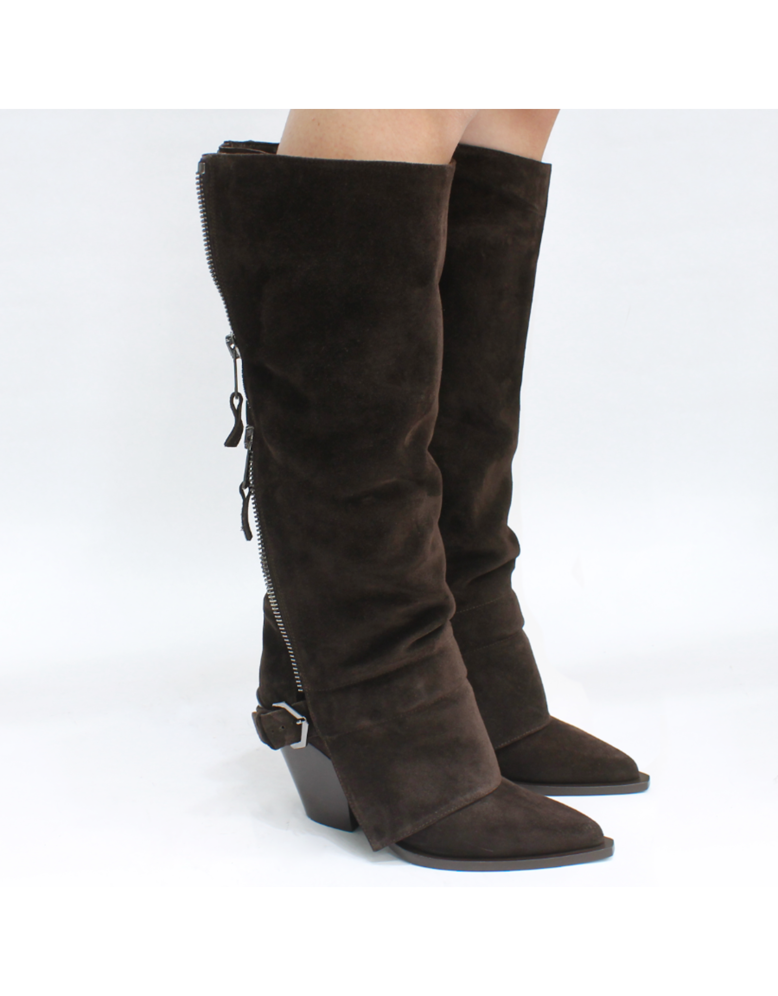 ElenaIachi ElenaIachi EI59V  Brown Suede Knee Boot OutsideZipper 4493