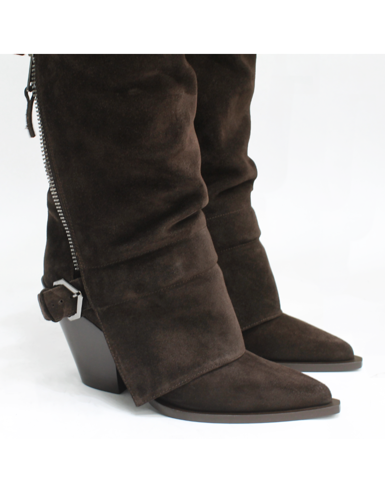 ElenaIachi ElenaIachi EI59V  Brown Suede Knee Boot OutsideZipper 4493