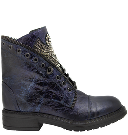 Now Now N47H Blue Metal Pull On Moto Boot With Wing Detail 9292