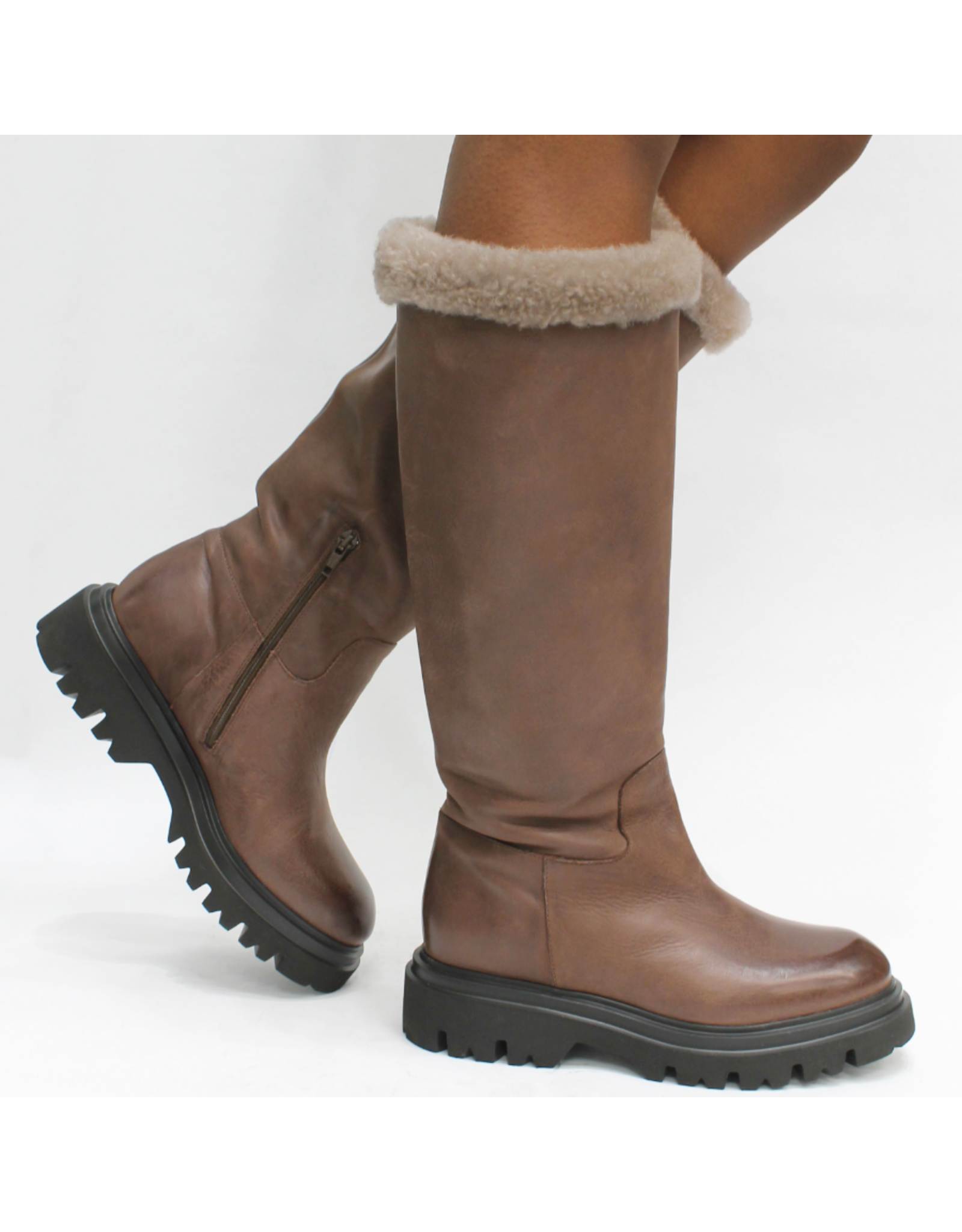 Now Now N47L Brown Mid-Calf Biege Wool Lining 9367