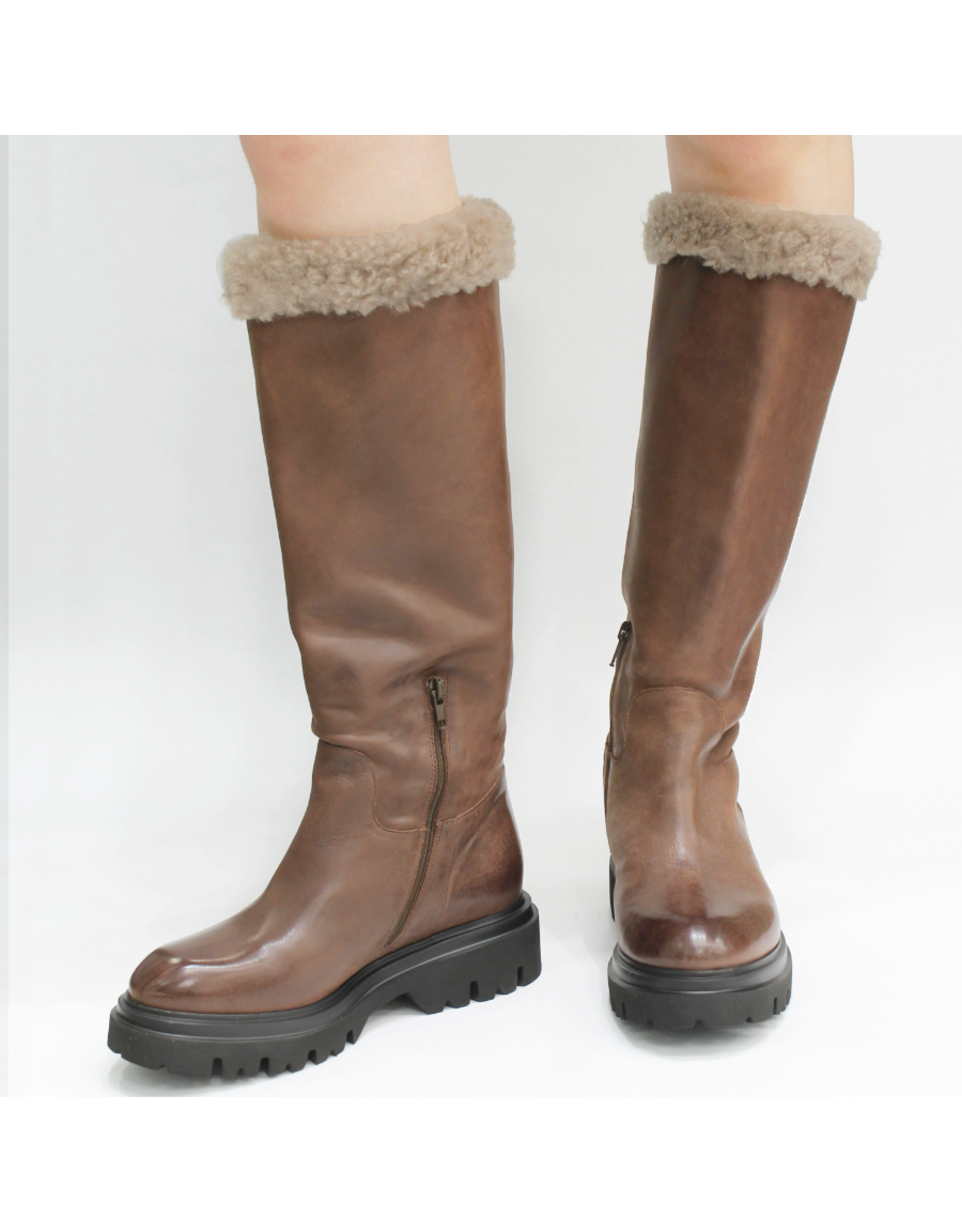 Now Now N47L Brown Mid-Calf Biege Wool Lining 9367
