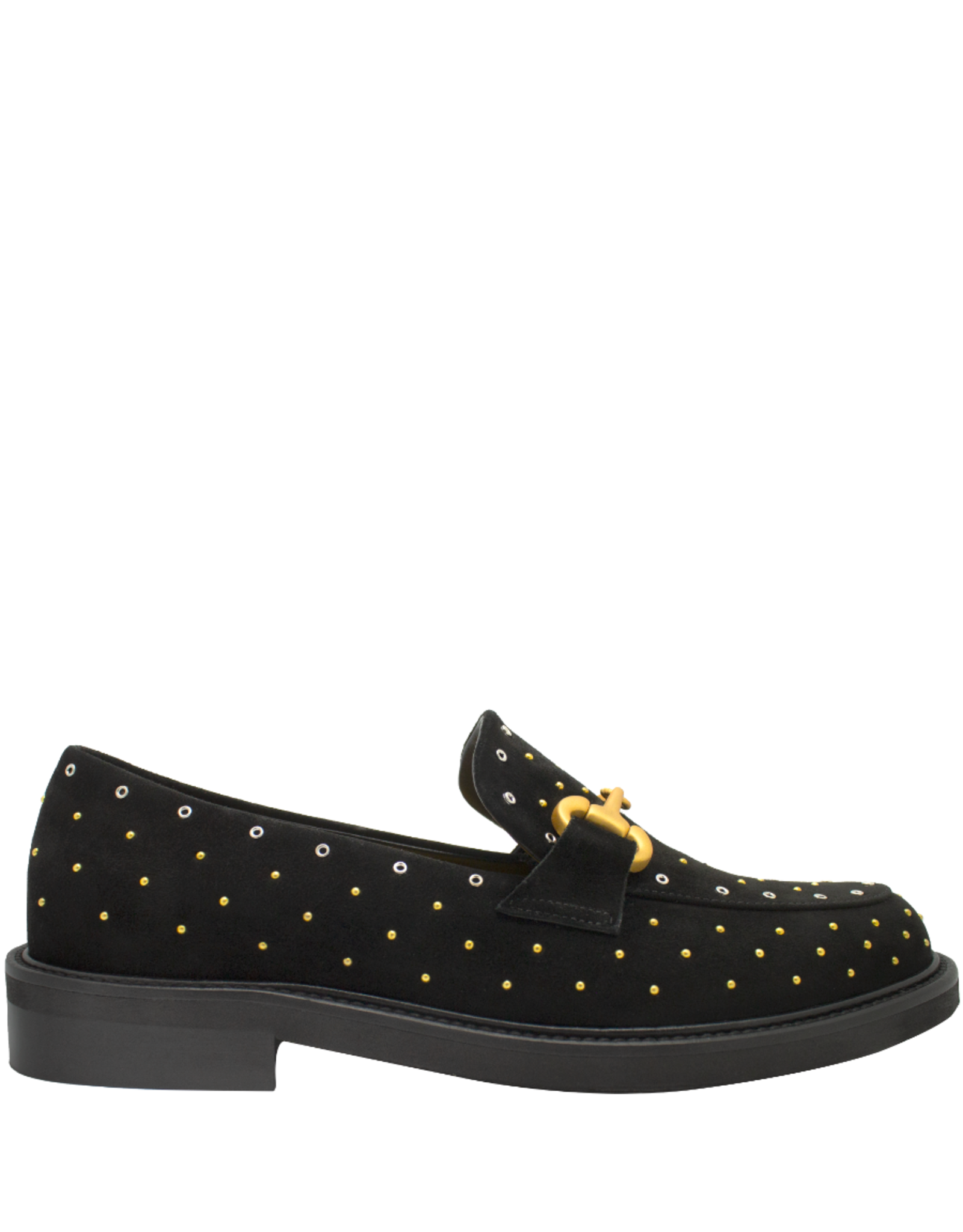 MaraBini MaraBini M13H Black Suede Studed Loafer With Bar 1034