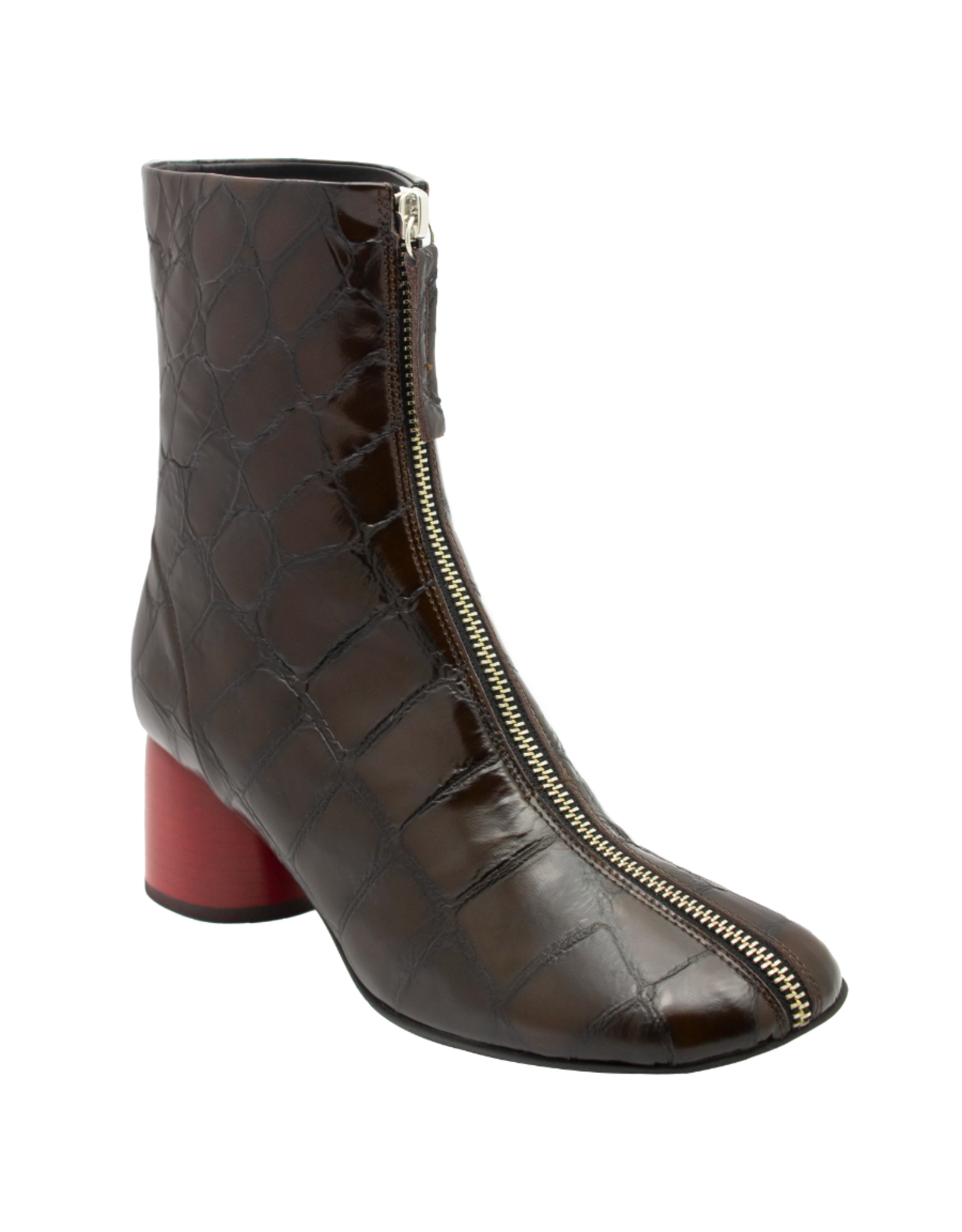Halmanera Halmanera H50 Brown Croco With Red Conical Heel 1000-C