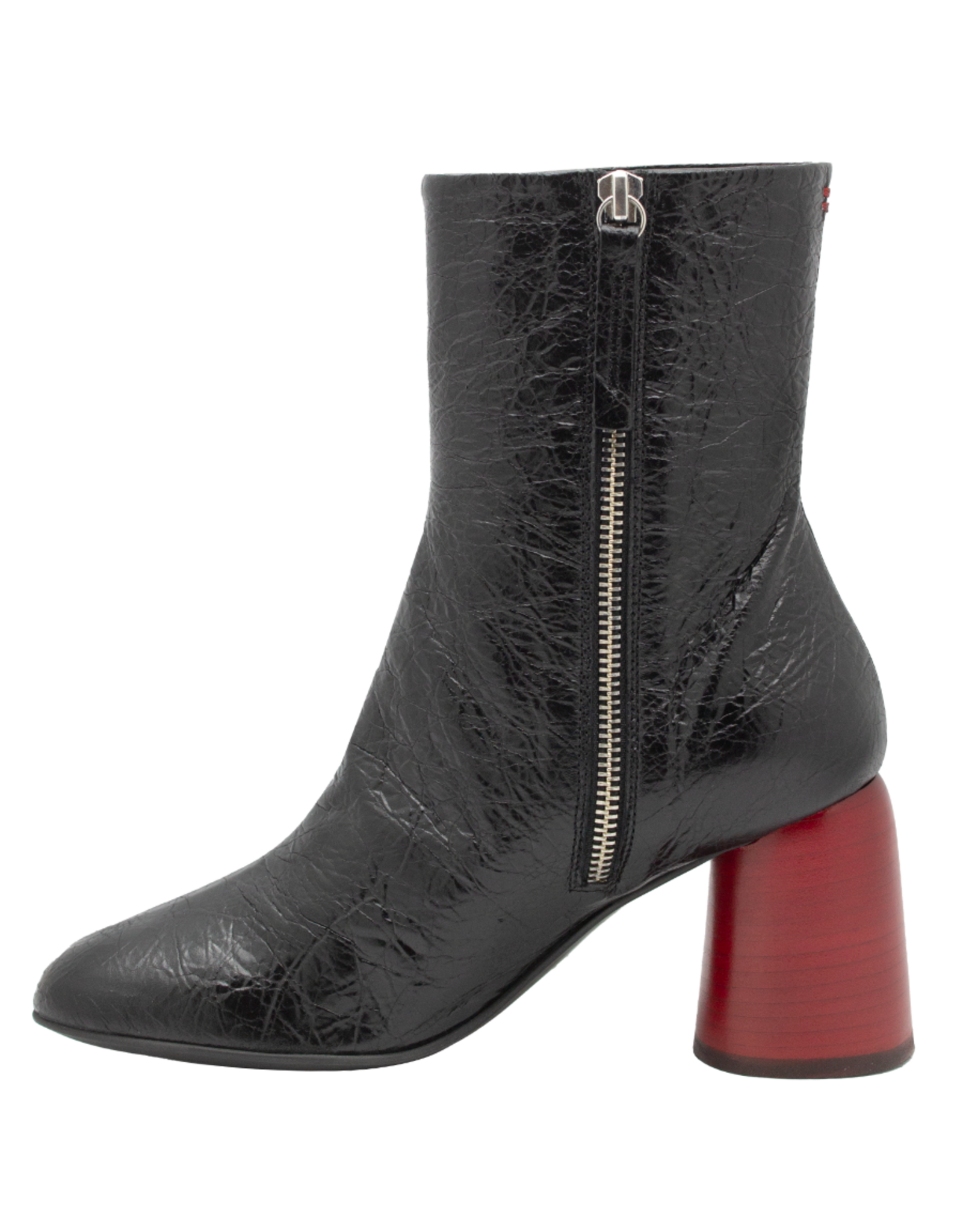 Halmanera Halmanera H50A Black Crinkle Boot With Red High Heel 1001