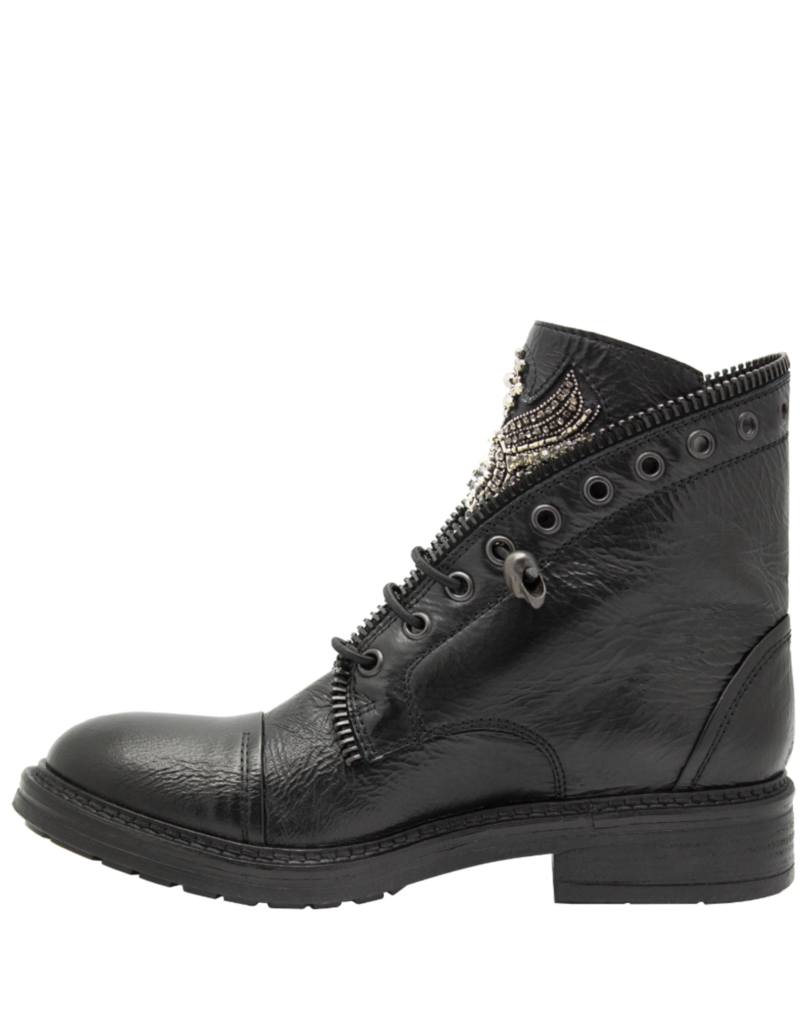 Now Now N47I Black  Pull On Moto Boot With Wing Detail 9292