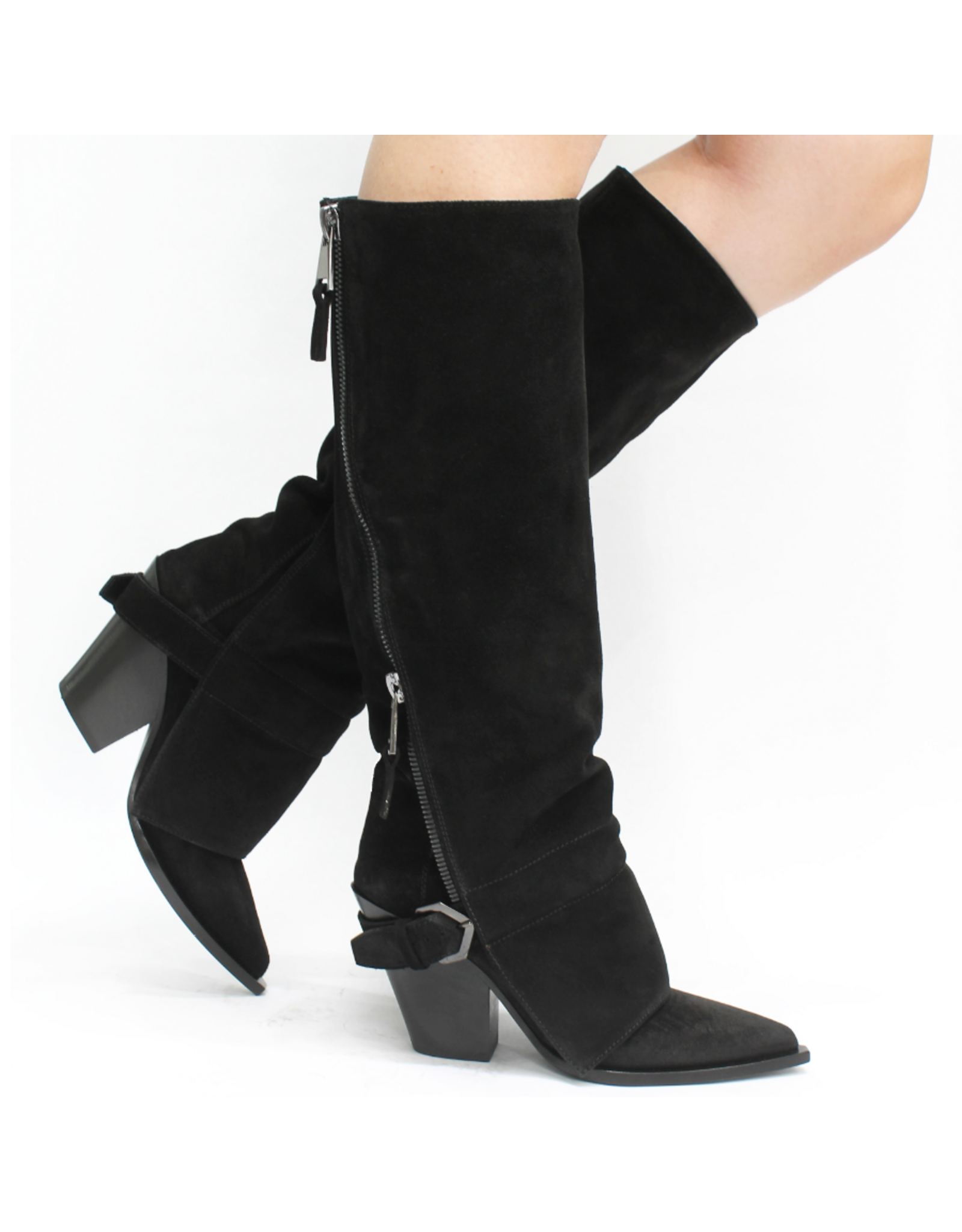 ElenaIachi ElenaIachi EI59U Black Suede Knee Boot OutsideZipper 4493