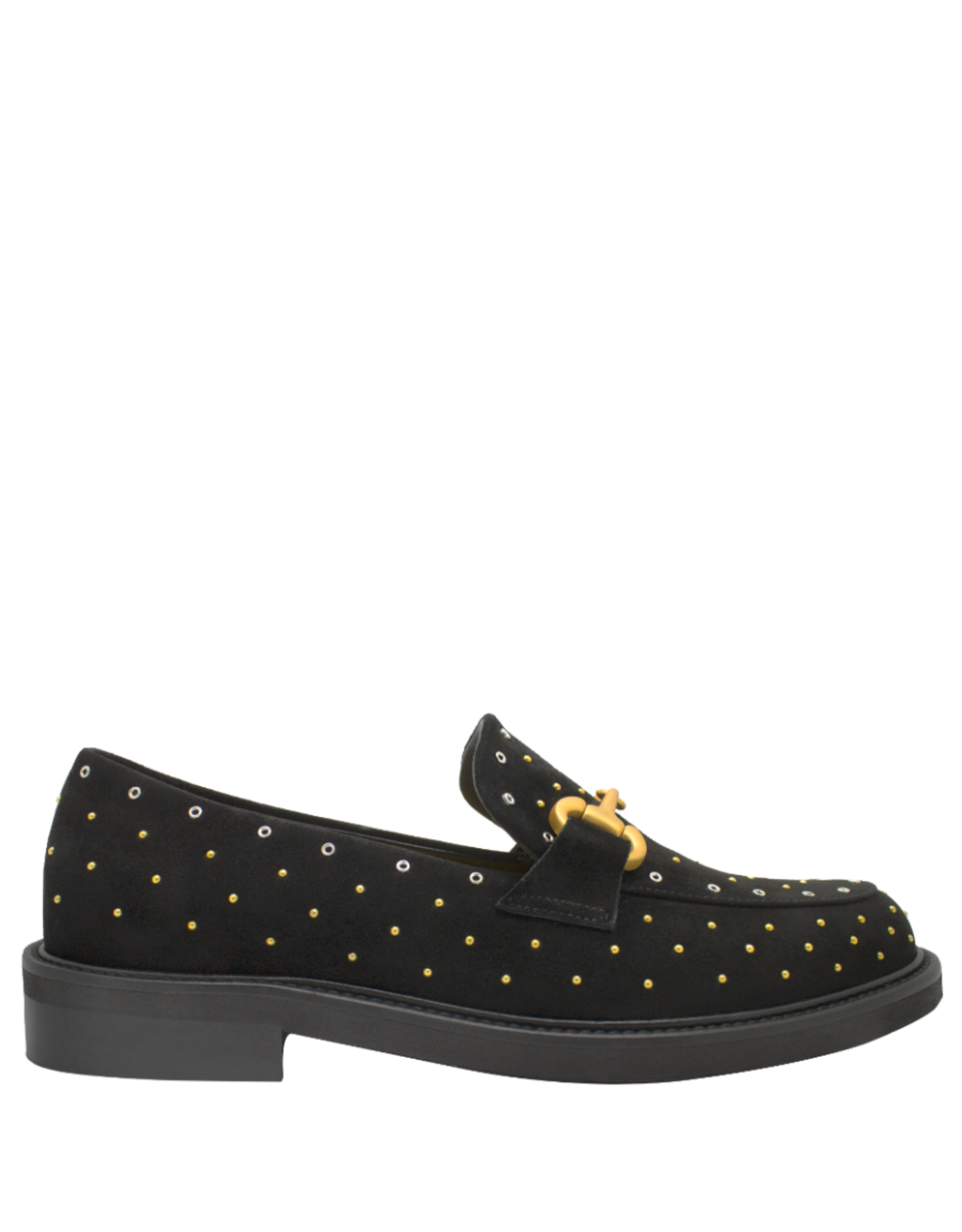 MaraBini MaraBini M13H Black Suede Studed Loafer With Bar 1034