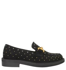 MaraBini MaraBini M13H Black Suede Studed Loafer With Bar 1034