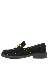 MaraBini MaraBini M13H Black Suede Studed Loafer With Bar 1034