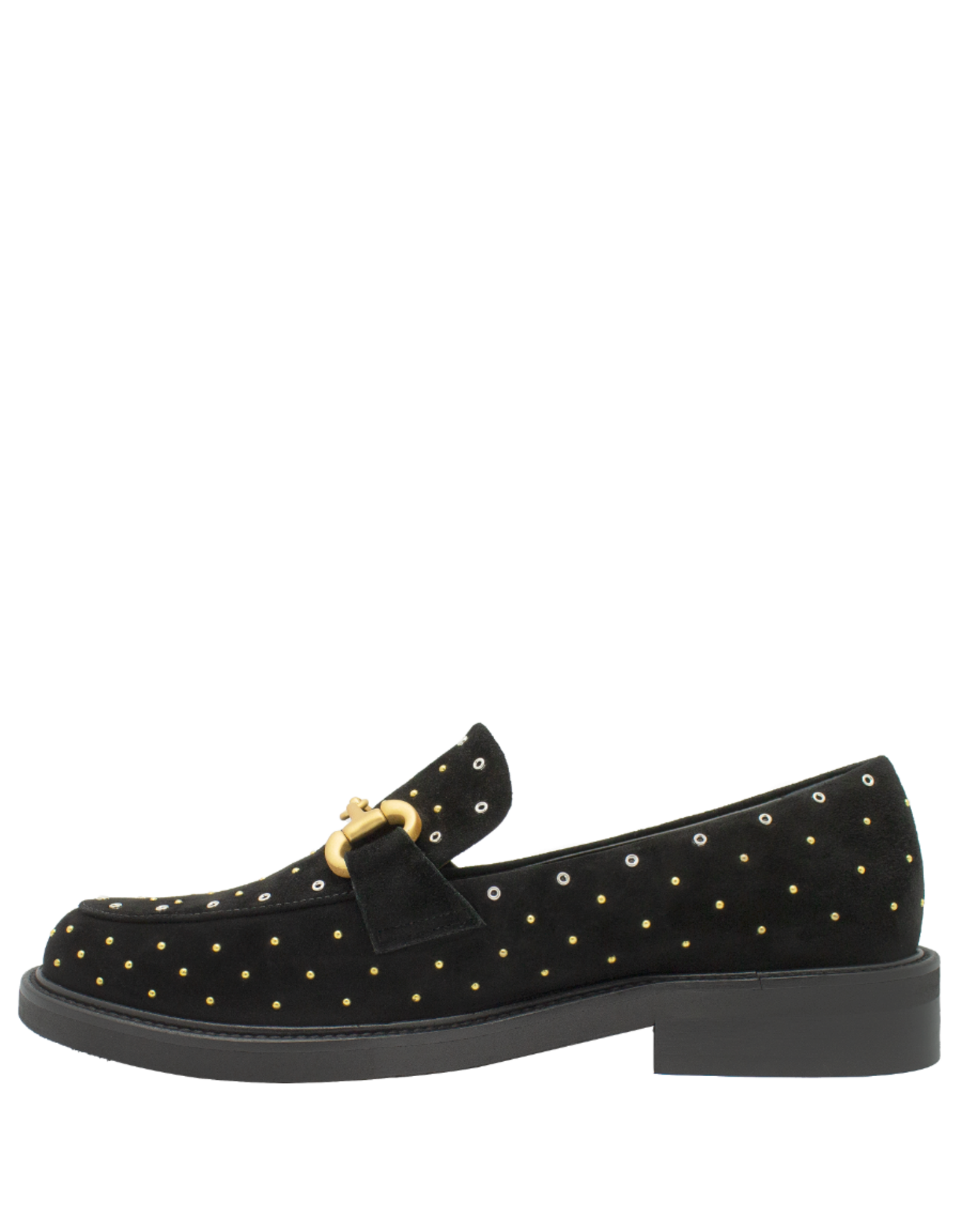 MaraBini MaraBini M13H Black Suede Studed Loafer With Bar 1034