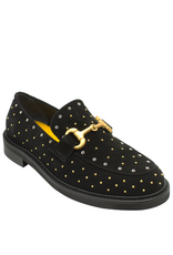 MaraBini MaraBini M13H Black Suede Studed Loafer With Bar 1034