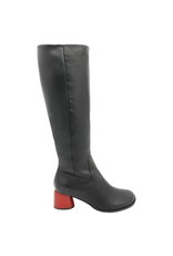 Halmanera Halmanera H53G Black Knee Boot Red Cone Heel 1034