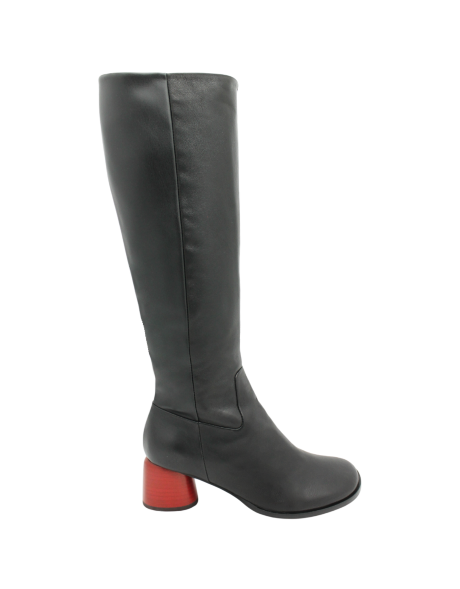 Halmanera Halmanera H53G Black Knee Boot Red Cone Heel 1034