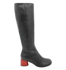 Halmanera Halmanera H53G Black Knee Boot Red Cone Heel 1034