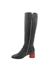 Halmanera Halmanera H53G Black Knee Boot Red Cone Heel 1034