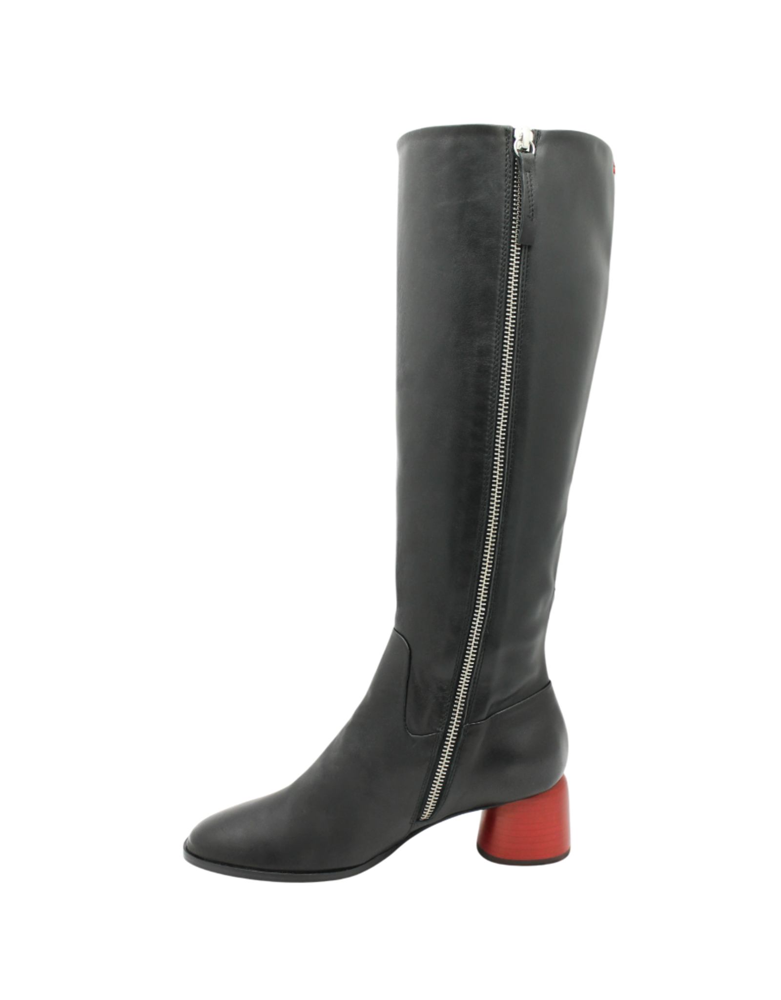 Halmanera Halmanera H53G Black Knee Boot Red Cone Heel 1034