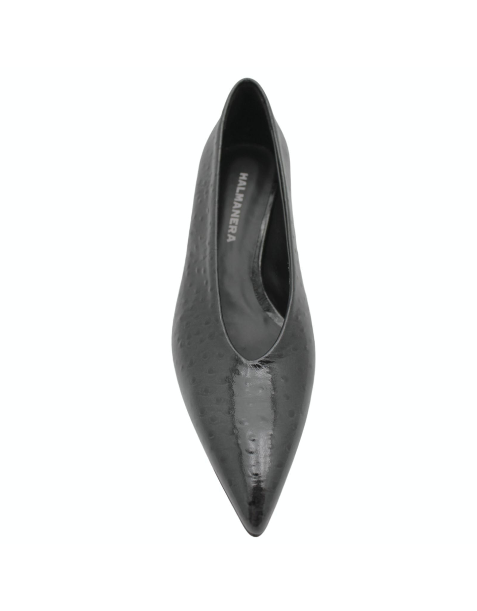 Halmanera Halmanera H53J Black Glaze Ostrich Pump 1036