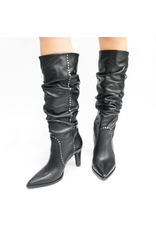 Mimmu Mimmu MM1F Black Ruched Knee Boot W/ Studs Sylvie