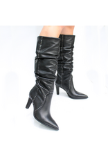Mimmu Mimmu MM1F Black Ruched Knee Boot W/ Studs Sylvie
