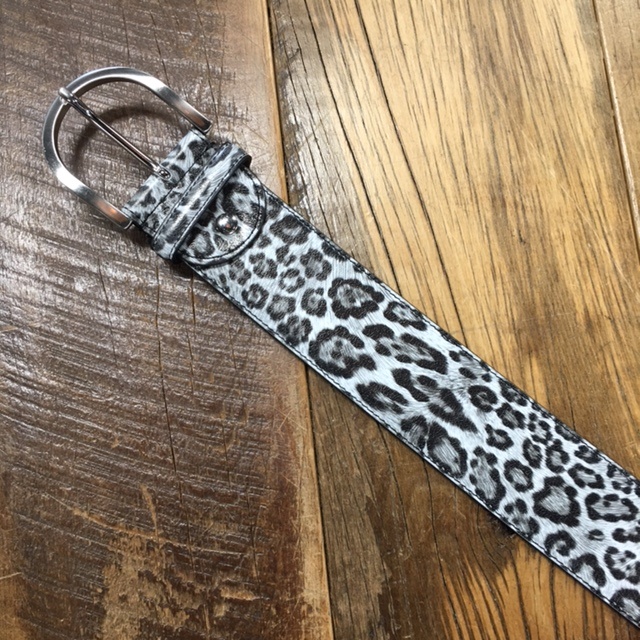 Leopard print leather belt