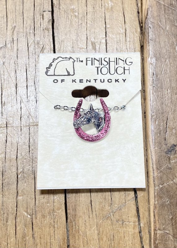 The Finishing Touch Of Kentucky Pink Horseshoe with Horse Head Necklace