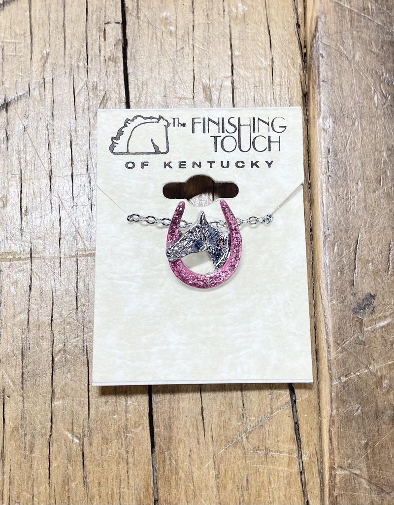 The Finishing Touch Of Kentucky Pink Horseshoe with Horse Head Necklace