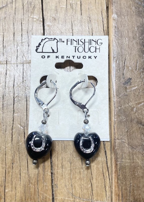 The Finishing Touch Of Kentucky Black Heart with Horseshoe Dangling Earrings