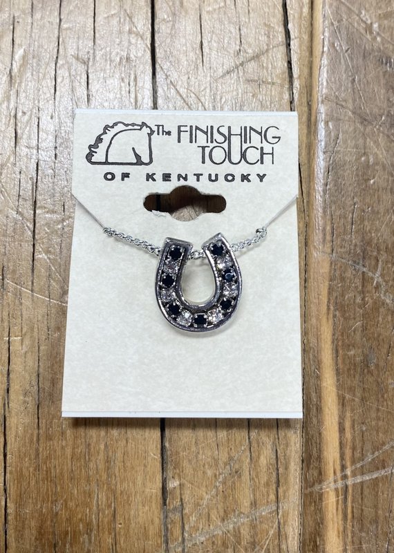 The Finishing Touch Of Kentucky Silver Horseshoe with Black & Silver Crystal Necklace