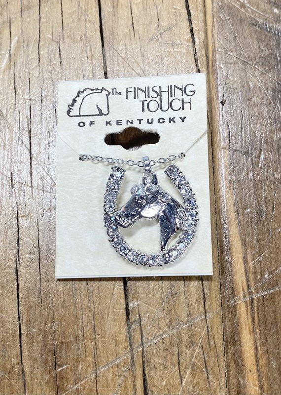 The Finishing Touch Of Kentucky Silver Crystal Horseshoe with Horse Head Neckalce