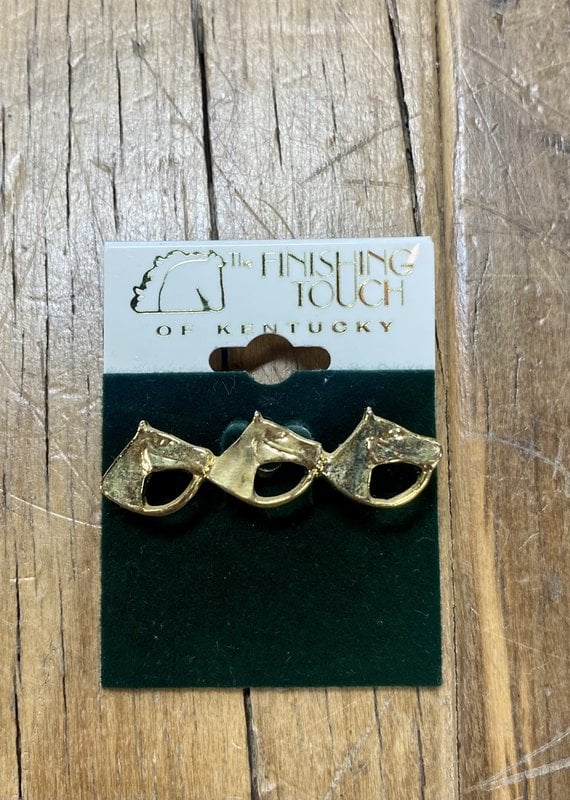 The Finishing Touch Of Kentucky Gold 3 Horse Head with Bridle Small Stock Pin