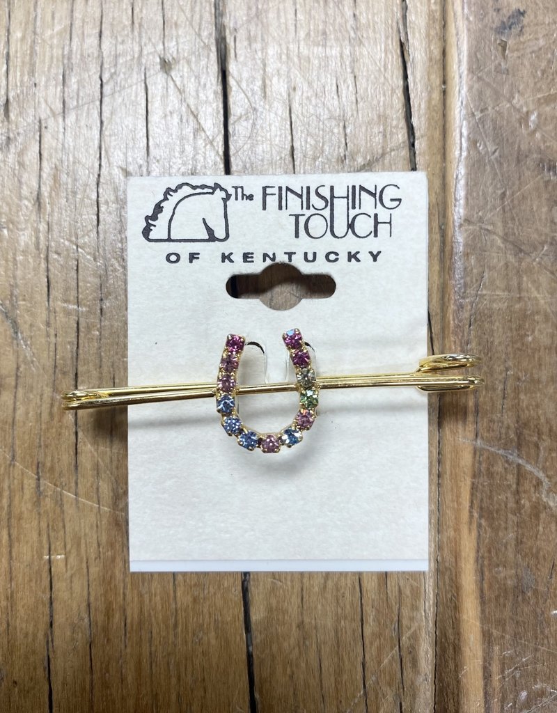 The Finishing Touch Of Kentucky Pastel Rainbow Rhinestone Horse Shoe and Gold Medium Stock Pin