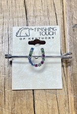 The Finishing Touch Of Kentucky Pastel Rainbow Crystal Horse Shoe Silver Stock Pin