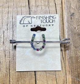 The Finishing Touch Of Kentucky Pastel Rainbow Crystal Horse Shoe Silver Stock Pin