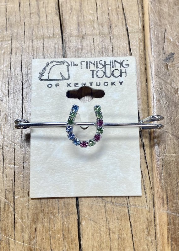 The Finishing Touch Of Kentucky Pastel Rainbow Crystal Horse Shoe Silver Stock Pin