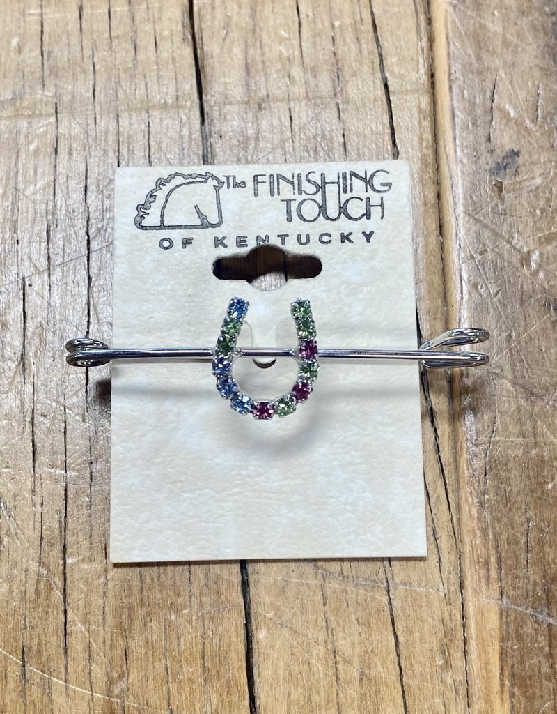 The Finishing Touch Of Kentucky Pastel Rainbow Crystal Horse Shoe Silver Stock Pin