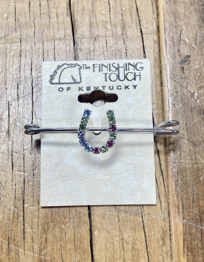 The Finishing Touch Of Kentucky Pastel Rainbow Horse Shoe  On Silver 2" Stock Pin