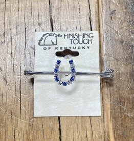 The Finishing Touch Of Kentucky Sapphire and Silver Rhinestone Horse Shoe on 2" Stock Pin